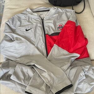 Nike Light Gray and Red Windbreaker